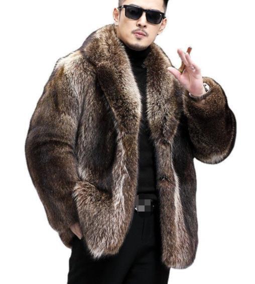 Luxury Winter Mens Coat Faux Mink Fur Long Sleeve Thicken Business