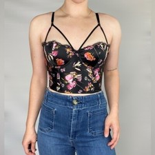 VICTORIAS SECRET Floral Bustier Crop Corset Strap Sleeveless Lifting Padded