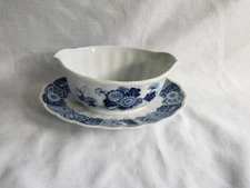 LIPPER & MANN L & M Blue Imari Gravy Boat with Attached Underplate - Japan