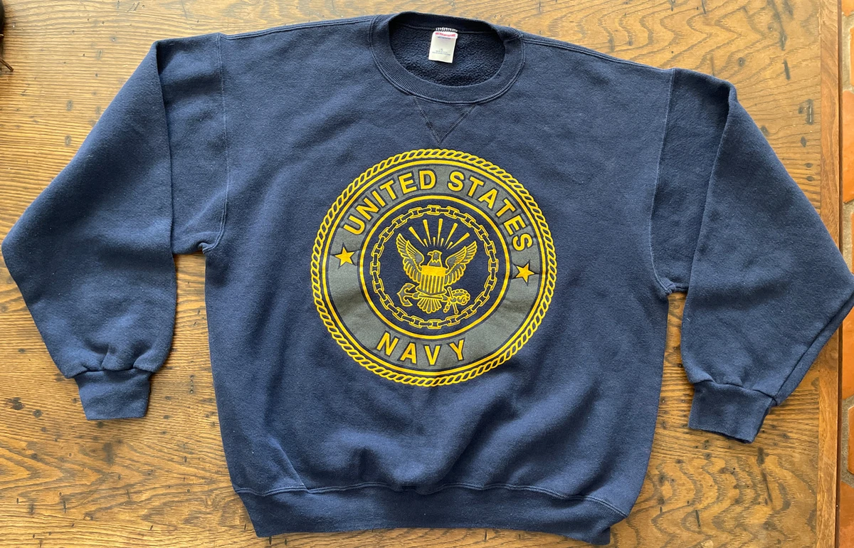 Vintage US Navy Sweatshirt USA 80s Rare Crewneck Made In USA L Blue Soffe