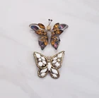 Lot of 2 Vintage Butterfly Milk Glass / Rhinestone Brooch Pins - One is SELINI