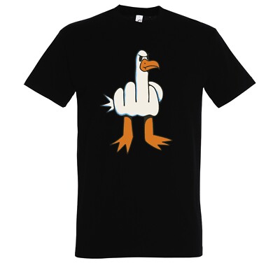 Herren T-Shirt MÖWE FINGER mit Fun-Print Vogel lustig Geschen Statement Frauen