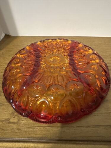 Vintage L.E. Smith Mond & Sterne Glas Amberina 3 Teilig 8" Runde Relish Schale Teller - Bild 3 von 5