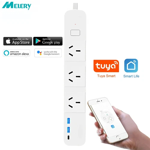 AU Wifi Tuya Smart Power Strip Surge Protector Plug Socket 2 USB Ports 1 Type C