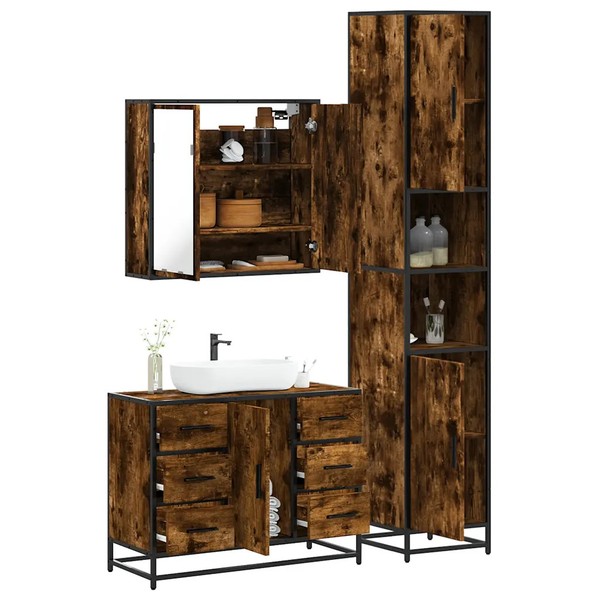 3-Teiliges BadmöBel-Set RäUchereiche Holzwerkstoff Badezimmer-image