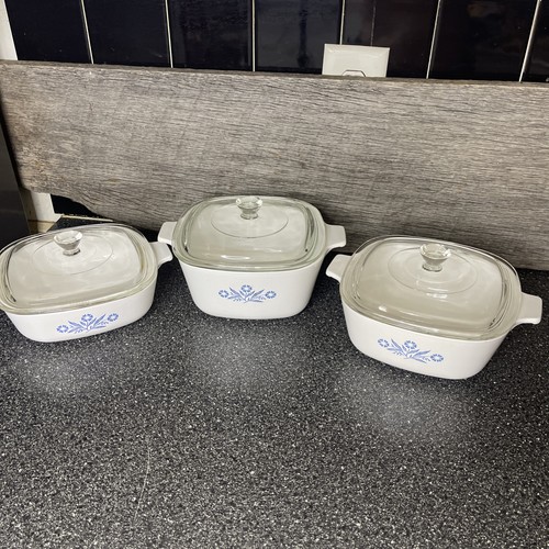 Menge 3 Corning Ware Blau Kornblume Kasserolle Set 1,75qt, 1,5qt, 1 Qt - Bild 5 von 5