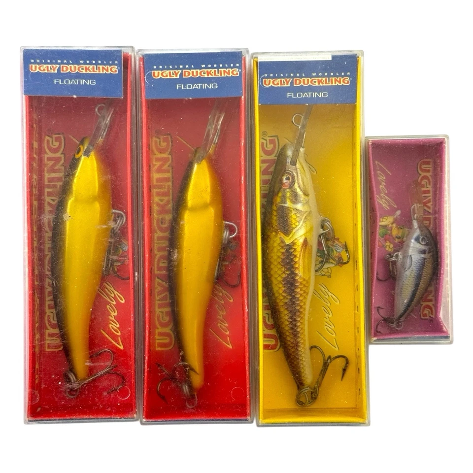 FISHERS • UGLY DUCKLING BALSA WOOD ORIGINAL WOBBLER ASSORTED FISHING LURE LOT x4 - Image 3 of 4
