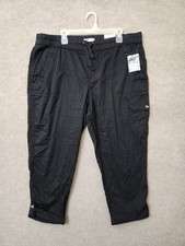 Sonoma Pull-on Utility Capri Pants Womens 16W Black Cargo Pockets Adj Hem NEW