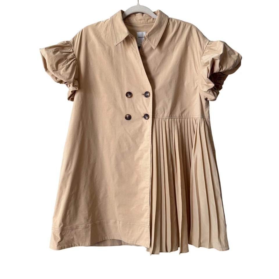 Maeve Anthropologie Beige Pleated Shirt Dress Size S |Tan Utility Dress Neutral - Image 4 of 4