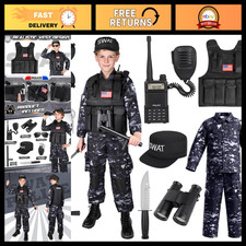 Kids SWAT Police Costume with Vest - Boys Girls Halloween Officer Outfit