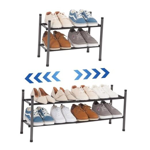 Expandable Shoe Rack, Stackable Shoe Rack for Closet, Small Shoe Rack