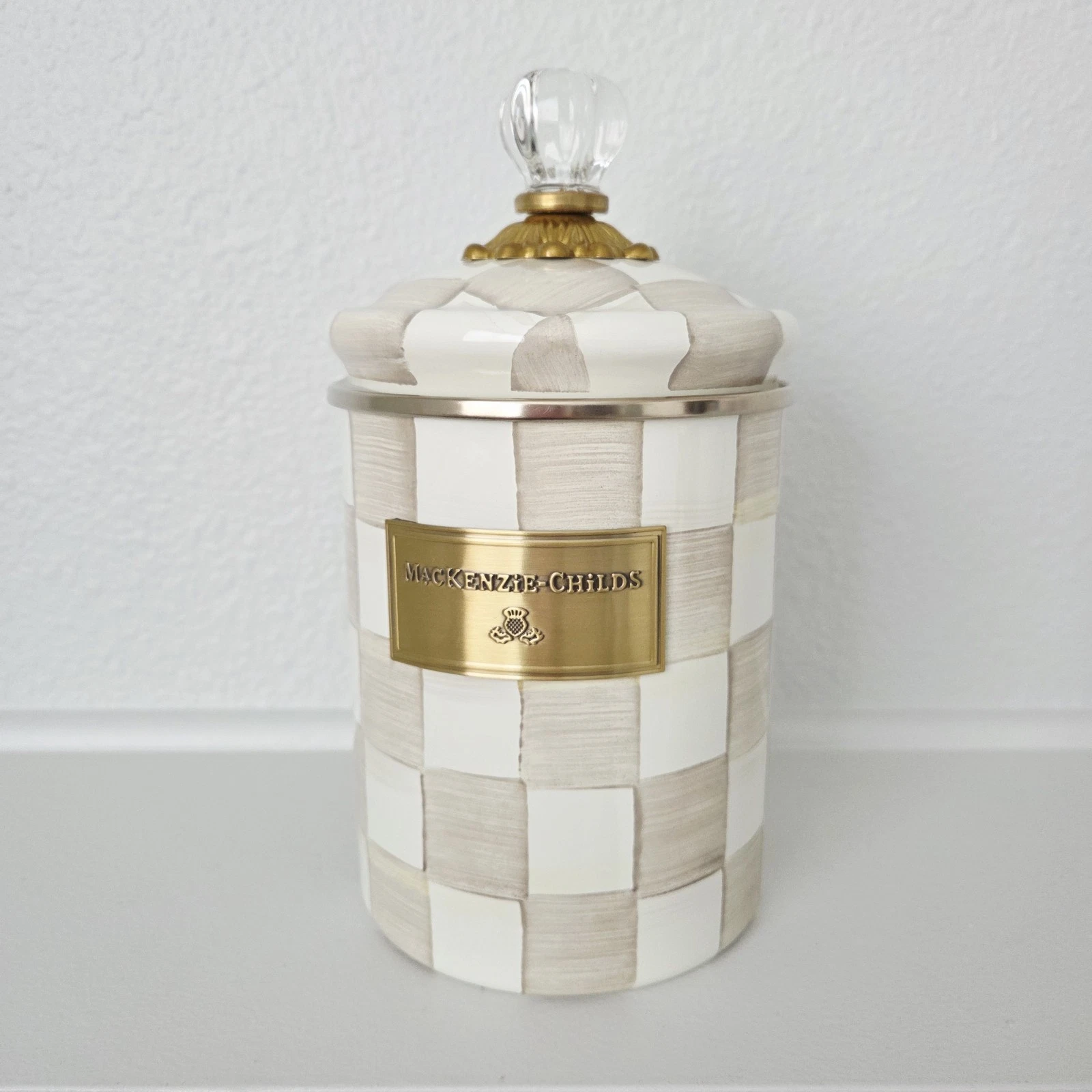 Mackenzie Childs Canister Mocha Check- Medium Canister