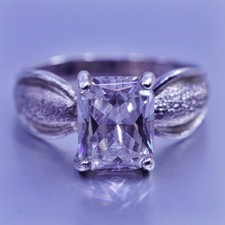 Size 6.25, vintage Sterling 925 silver handmade engagement ring with Cz