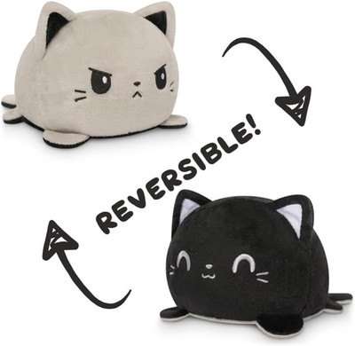 Teeturtle - the Original Reversible Cat Plushie - Black &  Gray -Show Your Mood!