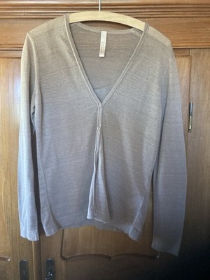 Oui Strickjacke mit Leinen beige