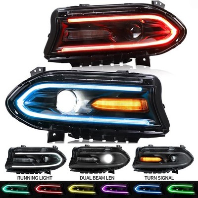 2*For 2015-2021 Dodge Charger LED DRL Projector Headlights RGB Color Change Lamp