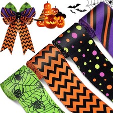 4 Rolls Halloween Wired Edge Ribbon 20 Yards Spider Web Printed Grosgrain