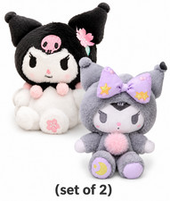 2 Pack Kuromi Chromi Love Purple Black Plush Key Fob charm Clip Bag Holder Toy