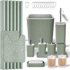 Bathroom Set - Bathroom Set with Shower Curtain and Rugs, Sage Green