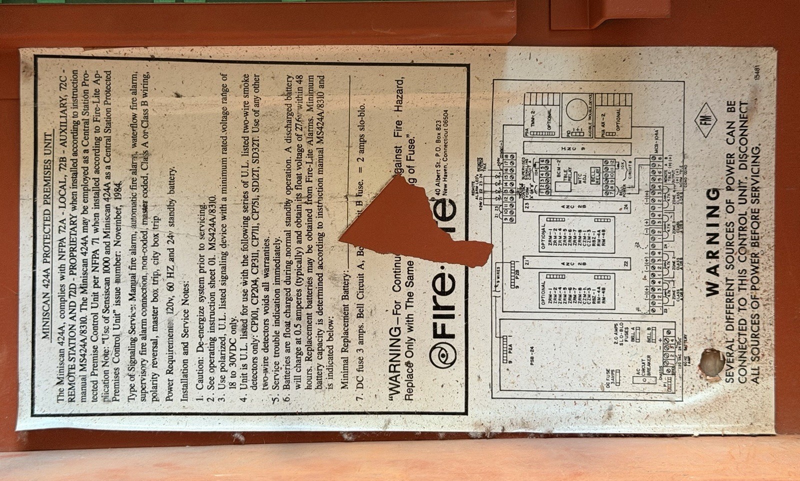 Vintage Fire-Lite Miniscan 424A Fire Alarm Control Panel USED, READ DESCRIPTION