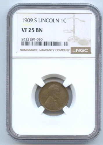 1909-S Lincoln Cent, Graded NGC VF 25, Key Date Coin, Free Shipping