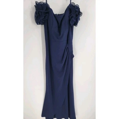 Escape Dress Size 14 Off Shoulder Ruffle Gown Navy Women's Msrp 279.00 - image 1 of 4