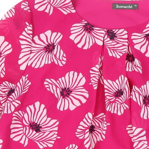 Bonmarché Women's Pink Floral 3/4 Sleeve Top - 第 11/12 張圖片