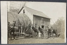 Homer, Nebraska-Griffith Farmstead-Barn-Man w/Horses RPPC Real Photo Postcard