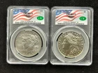 2024 $1 SILVER PEACE & MORGAN DOLLAR CAC MS70 FLAG LABEL 2-COIN SET ++MINT++