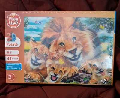 Hochwertiger 3D-Effekt Löwenfamilie mit Jungen 48 große Teile Puzzle 