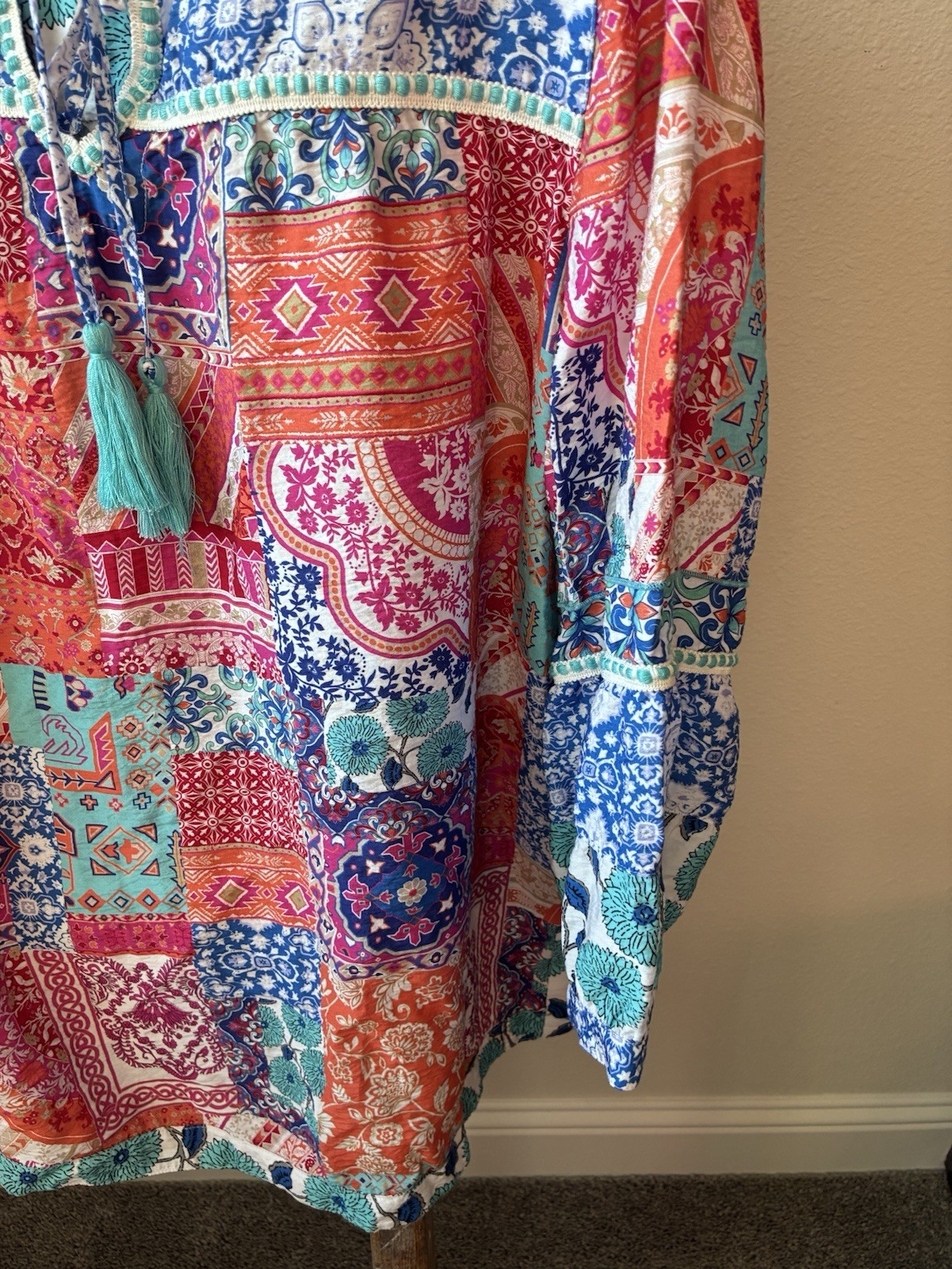 John Mark Top Size XL Tunic Patchwork Tasseled Co… - image 4