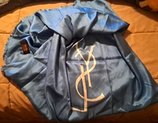 large size YSL Yves Saint Laurent 100% Silk Scarf, Pretty blue color w/fringe