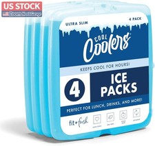 US Stock Fit Fresh Slim Ice Packs Reusable Lunch Box Cooler 4 Pack Blue