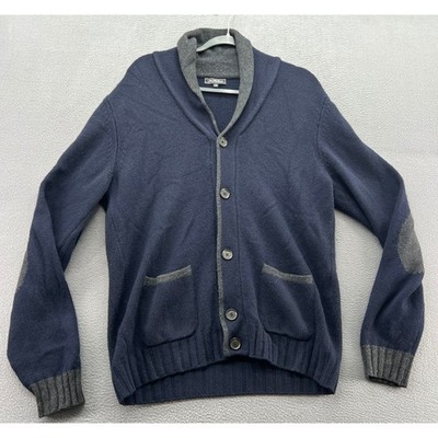 Saks Fifth Avenue Sweater Mens L Shawl Collar Cardigan Wool Cashmere Elbow Patch