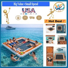 Inflatable Floating Dock 10'x10' Adult Lake Platform with Mesh Deck Cupholders