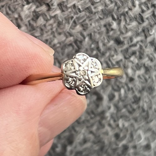 18ct Gold Diamond Daisy Ring 2.43g Antique Art Deco Cocktail Size P - Picture 8 of 11