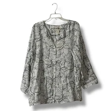 Cynthia Rowley 100% Linen Floral Button Down Top Women’s Size 2X White Black