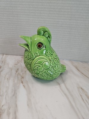 VTG Pottery Bird Quail Partridge Pomander 5  Potpourri Holder Green Ceramic
