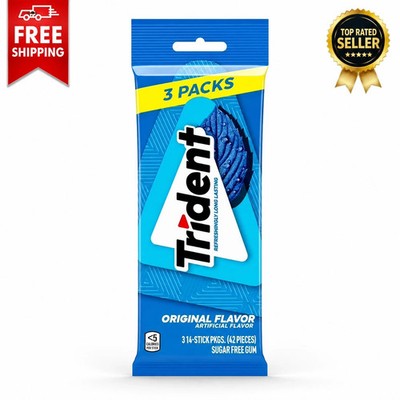 Trident Sugar Free Original Flavor Xylitol Chewing Gum 3 Packs 42 Pieces Fresh