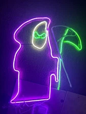 18 '' ANIMATED GRIM REAPER NEON LED LIGHT SIGN HYDE & EEK  HALLOWEEN DECOR  NEW