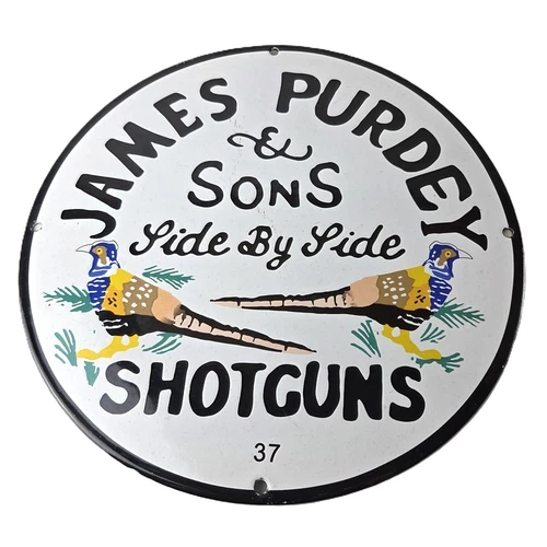 Vintage James Purdey Sign - Hunting Firearm Makers Shot Gun Ad Porcelain Sign
