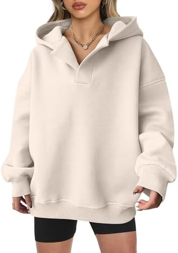 Teen Girls Preppy V-Neck Hoodie - Oversized Long Sleeve Pullover Fall Fashion