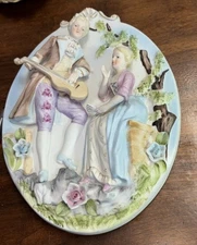 Vintage Lipper & Mann Porcelain Wall Art Bisque - Courting  Couple - Victorian