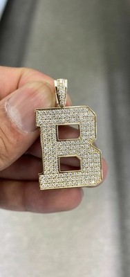2 Ct Round Cut VVS1 Diamond Initial ''B'' Pendant Necklace 14K Yellow Gold Finish