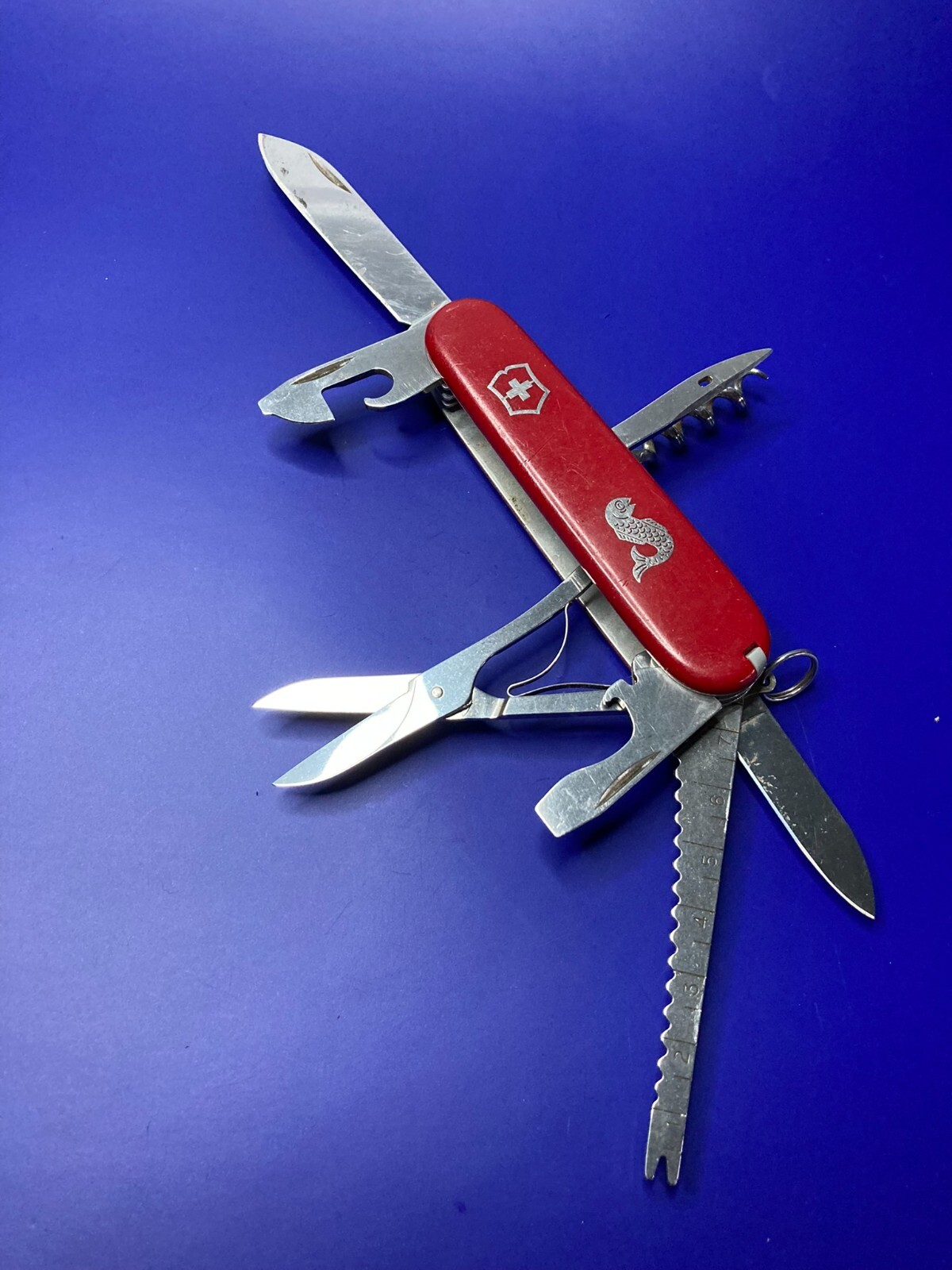 Vintage Victorinox Angler Swiss Army Knife, 91mm, Scissors, Grooved