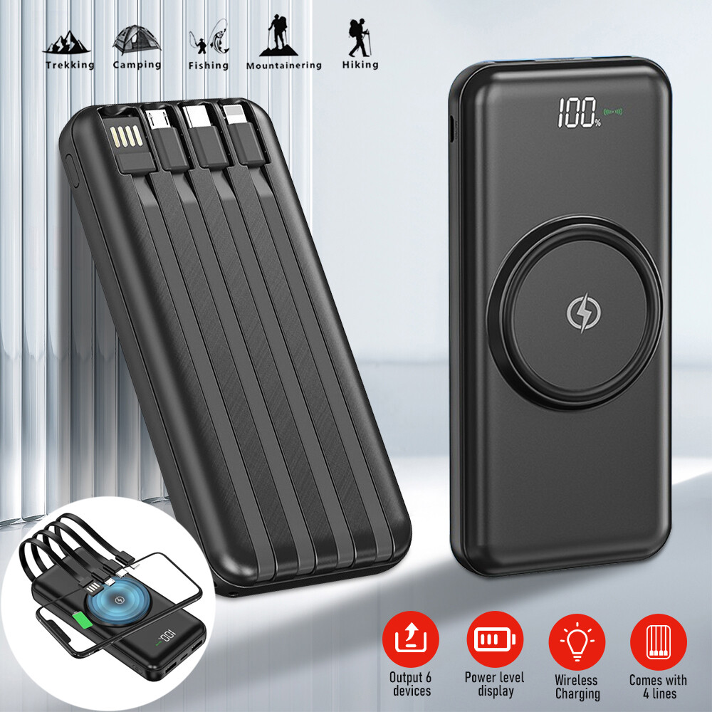 25800mAh Power Bank with 4 Cables - Fast Portable Charger for Phones