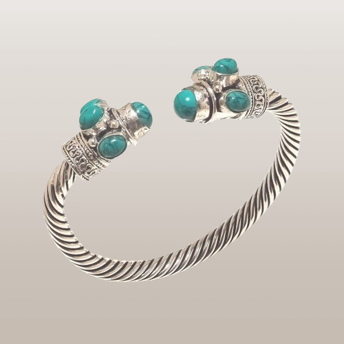 Turquoise Gemstone Charm Jewelry Cuff Bracelet Adjust Handmade - Picture 3 of 11