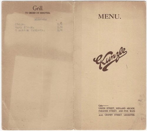 Leicester England 1928 or 1934 Lunch luncheon / Buffet Menu Kunzle Restaurant - Picture 3 of 3