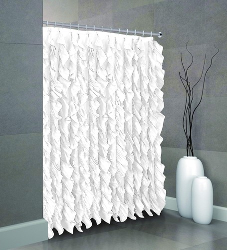 Waterfall Shabby Chic Ruffled Fabric Shower Curtainsize 72 x 72 inch White