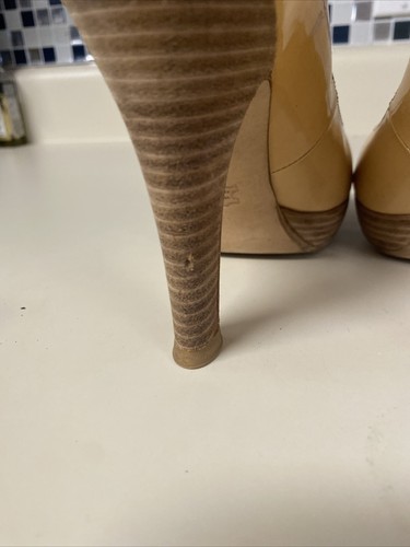 Vtg VIA SPIGA Women's Camel Parent Stiletto Platform Peep-toe Pump Heel, Size5.6 - Picture 8 of 9
